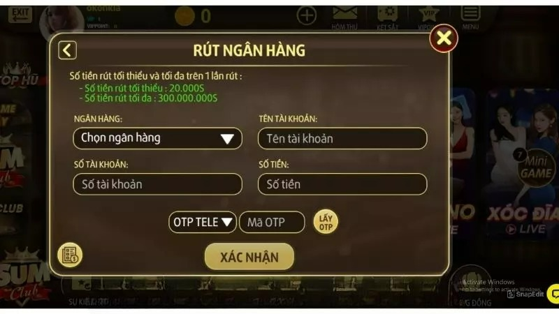 Hướng dẫn thao tác rút tiền Sumvip siêu chi tiết